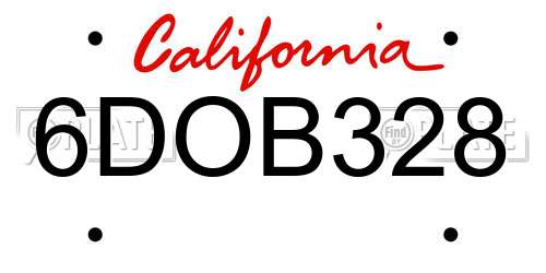 6DOB328 California License Plate