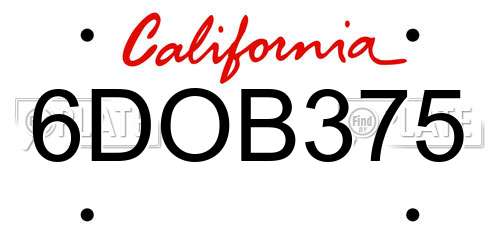 6DOB375 California License Plate