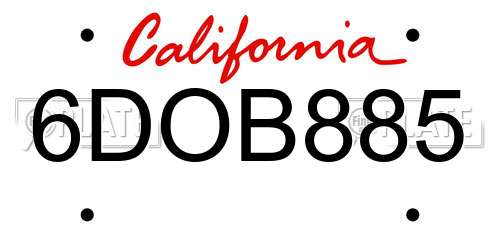 6DOB885 California License Plate