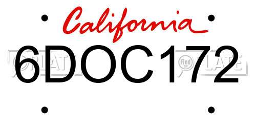 6DOC172 California License Plate