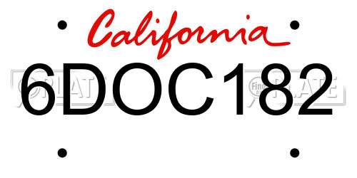 6DOC182 California License Plate
