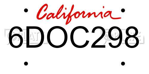 6DOC298 California License Plate