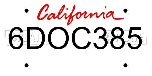 6DOC385 California License Plate