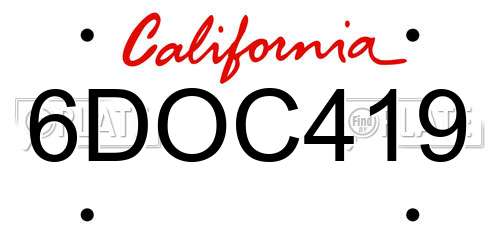6DOC419 California License Plate