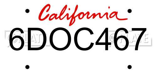 6DOC467 California License Plate
