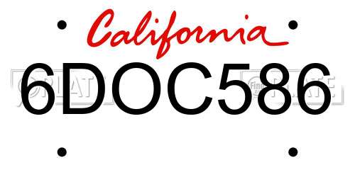 6DOC586 California License Plate