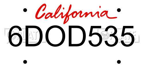 6DOD535 California License Plate