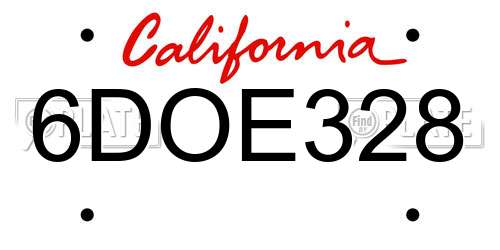 6DOE328 California License Plate