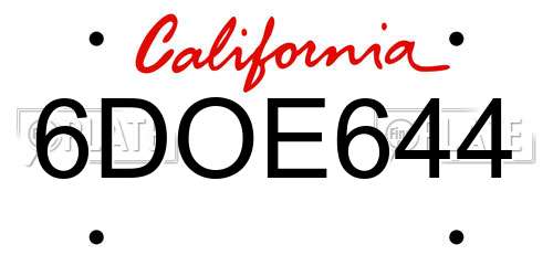 6DOE644 California License Plate