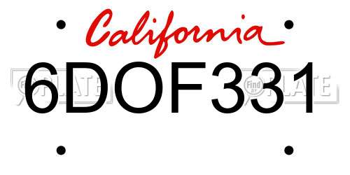 6DOF331 California License Plate