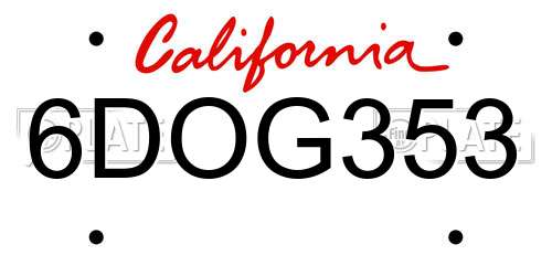 6DOG353 California License Plate