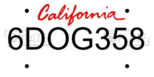 6DOG358 California License Plate