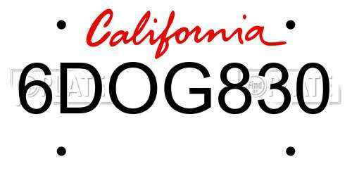 6DOG830 California License Plate