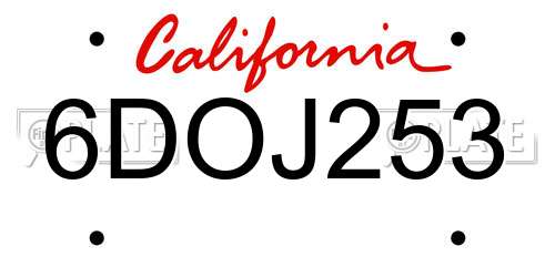 6DOJ253 California License Plate