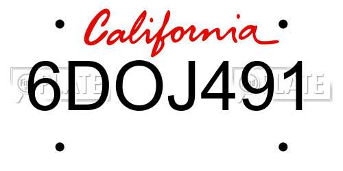 6DOJ491 California License Plate
