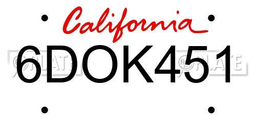 6DOK451 California License Plate