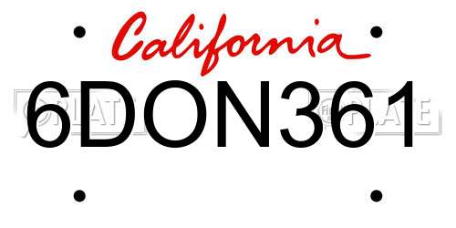 6DON361 California License Plate