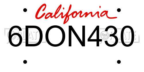 6DON430 California License Plate