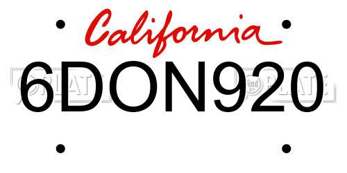 6DON920 California License Plate