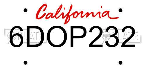 6DOP232 California License Plate