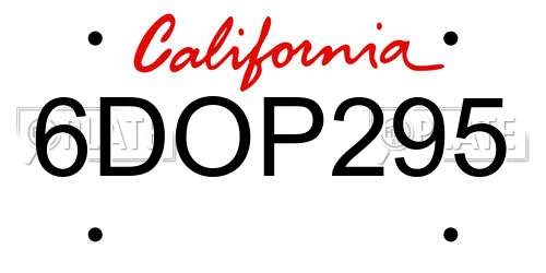 6DOP295 California License Plate