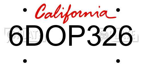 6DOP326 California License Plate