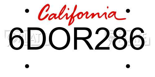 6DOR286 California License Plate
