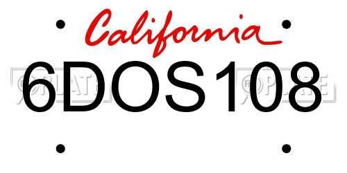 6DOS108 California License Plate