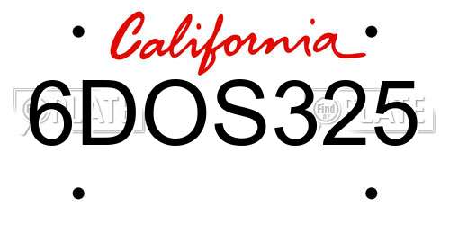 6DOS325 California License Plate