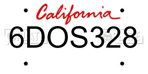 6DOS328 California License Plate