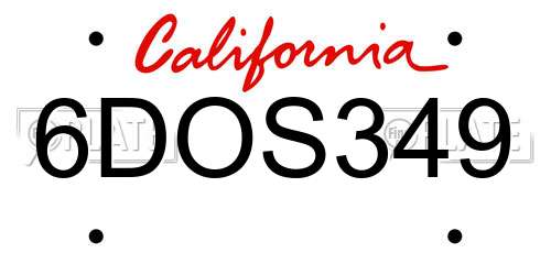 6DOS349 California License Plate