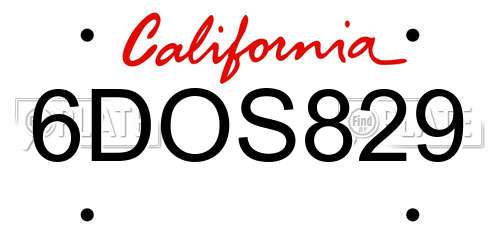 6DOS829 California License Plate