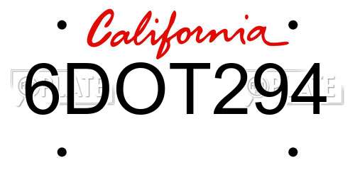 6DOT294 California License Plate