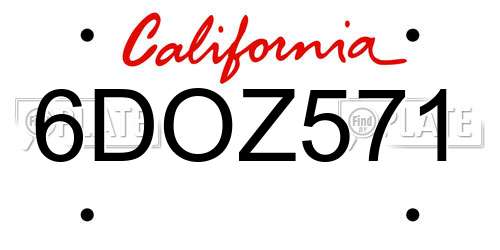 6DOZ571 California License Plate
