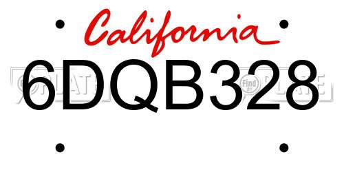 6DQB328 California License Plate
