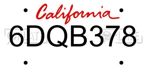 6DQB378 California License Plate