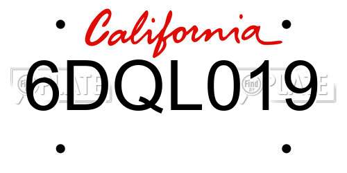 6DQL019 California License Plate