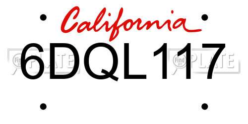 6DQL117 California License Plate