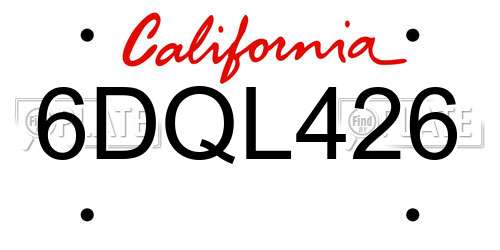 6DQL426 California License Plate