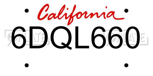 6DQL660 California License Plate