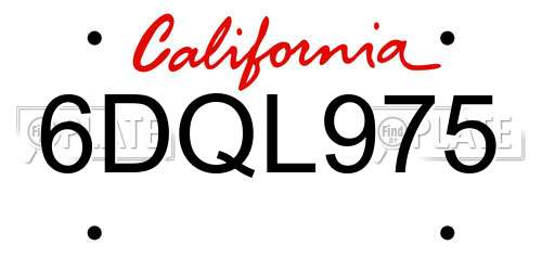 6DQL975 California License Plate