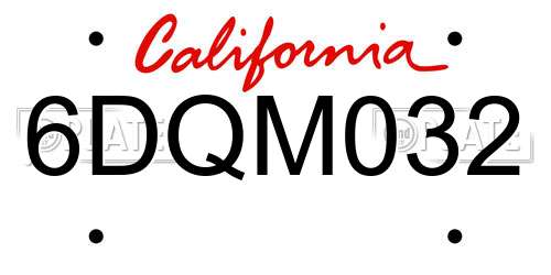 6DQM032 California License Plate