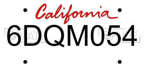 6DQM054 California License Plate