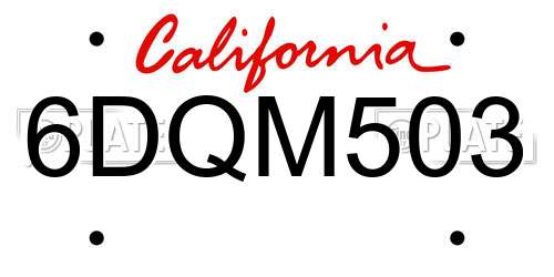 6DQM503 California License Plate
