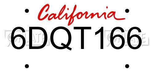 6DQT166 California License Plate