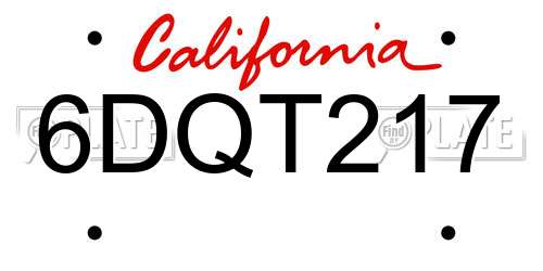 6DQT217 California License Plate