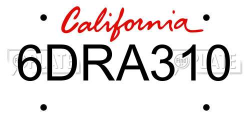6DRA310 California License Plate