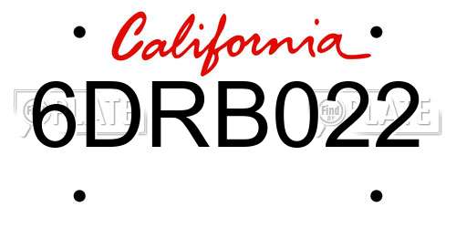 6DRB022 California License Plate
