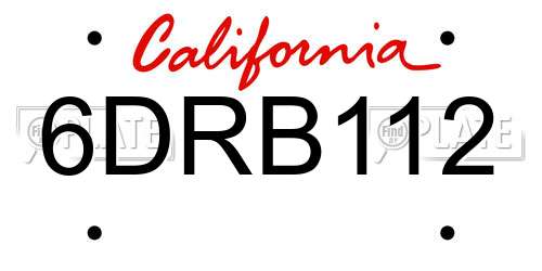 6DRB112 California License Plate