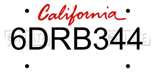 6DRB344 California License Plate